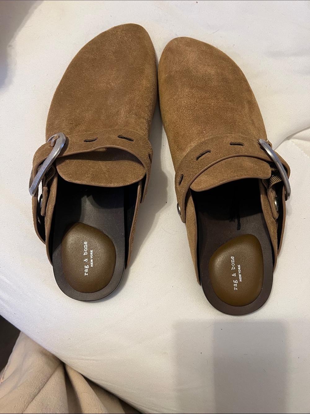 rag & bone Tan Suede Buckle Mule Slides